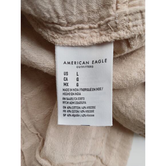 American Eagle Outfitters Tiered Babydoll Top Blouse Large Beige Long Sleeve - Picture 9 of 13